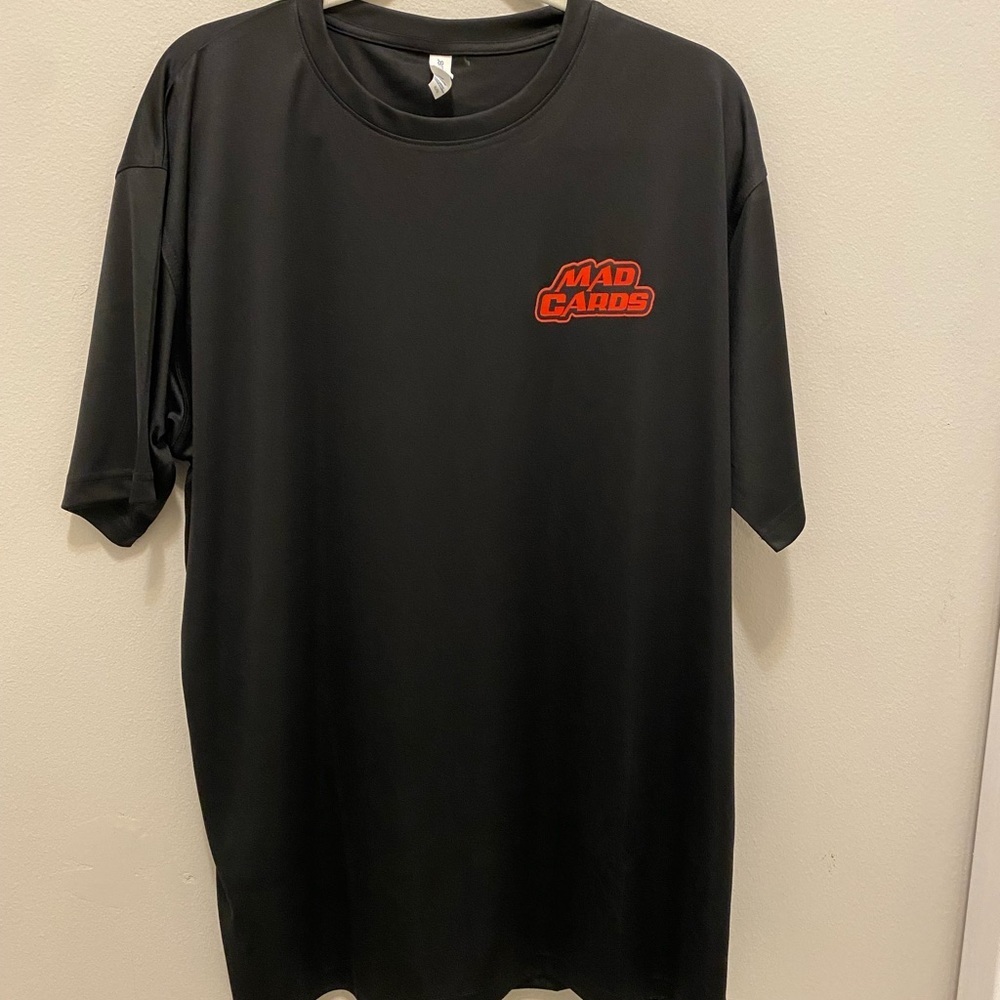 ULTRA CLUB men’s XL black tee shirt with a MAD CARDS Logo on the left chest Red. - Picture 3 of 11